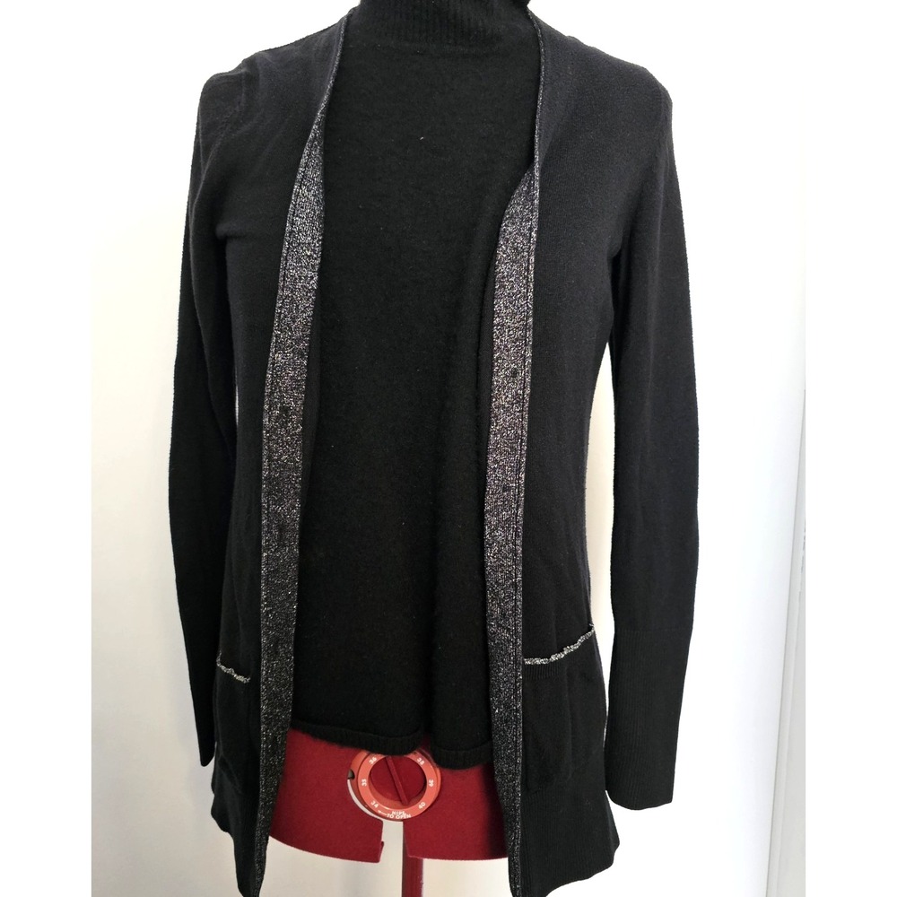 • Gap Black Long Sleeve Open Front Duster Cardigan with Metallic Trim Size M